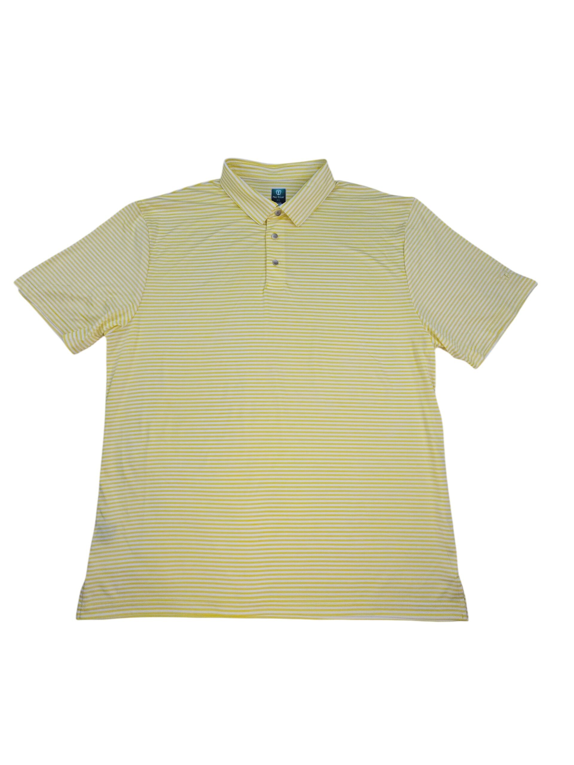 Pro Tour yellow striped golf polo front view