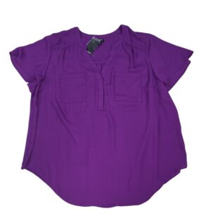 full front view Torrid purple v neck blouse with pockets