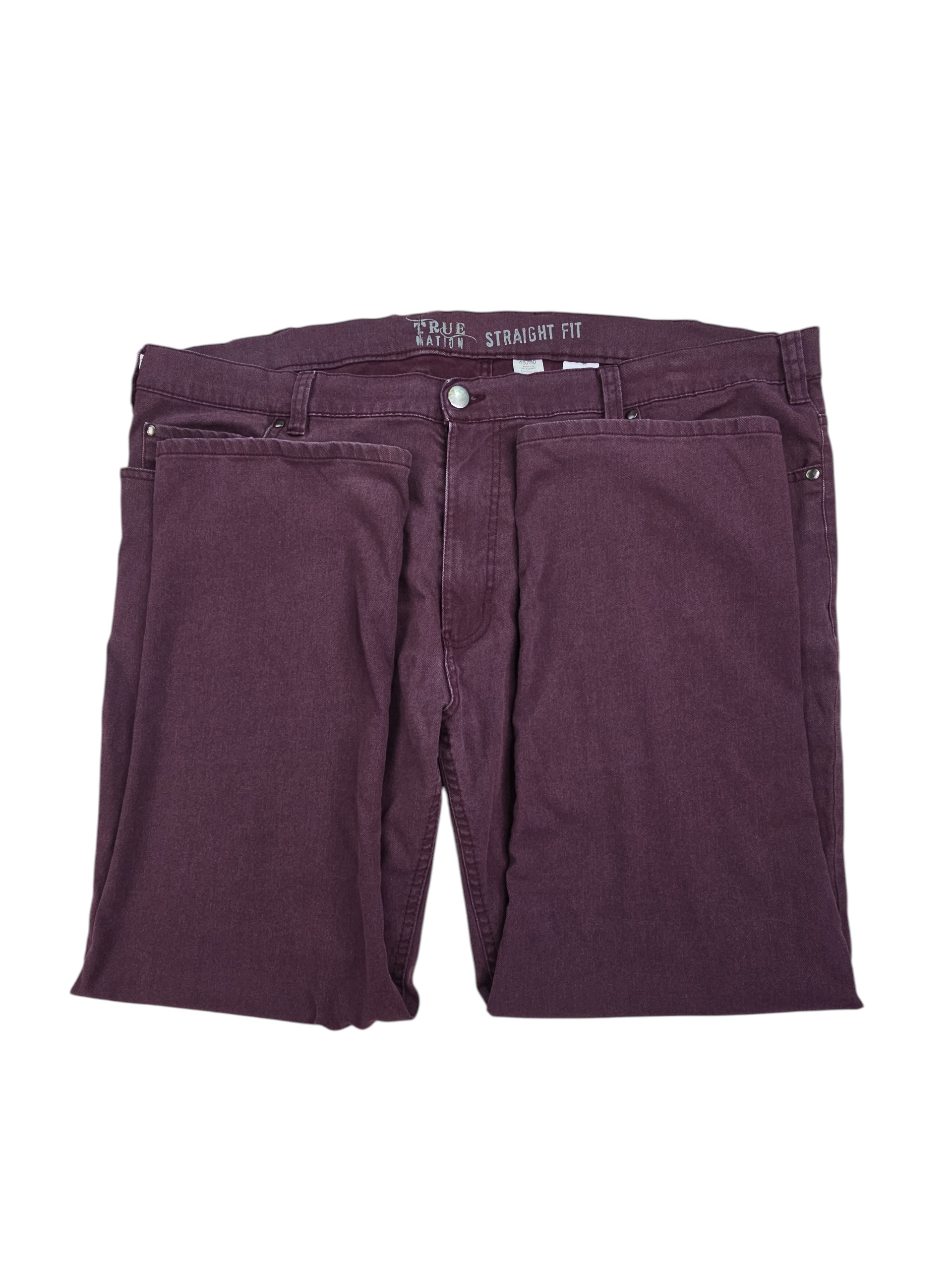 True Nation men's straight leg jeans hem condition burgundy denim