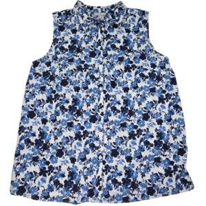 blue floral sleeveless blouse front view