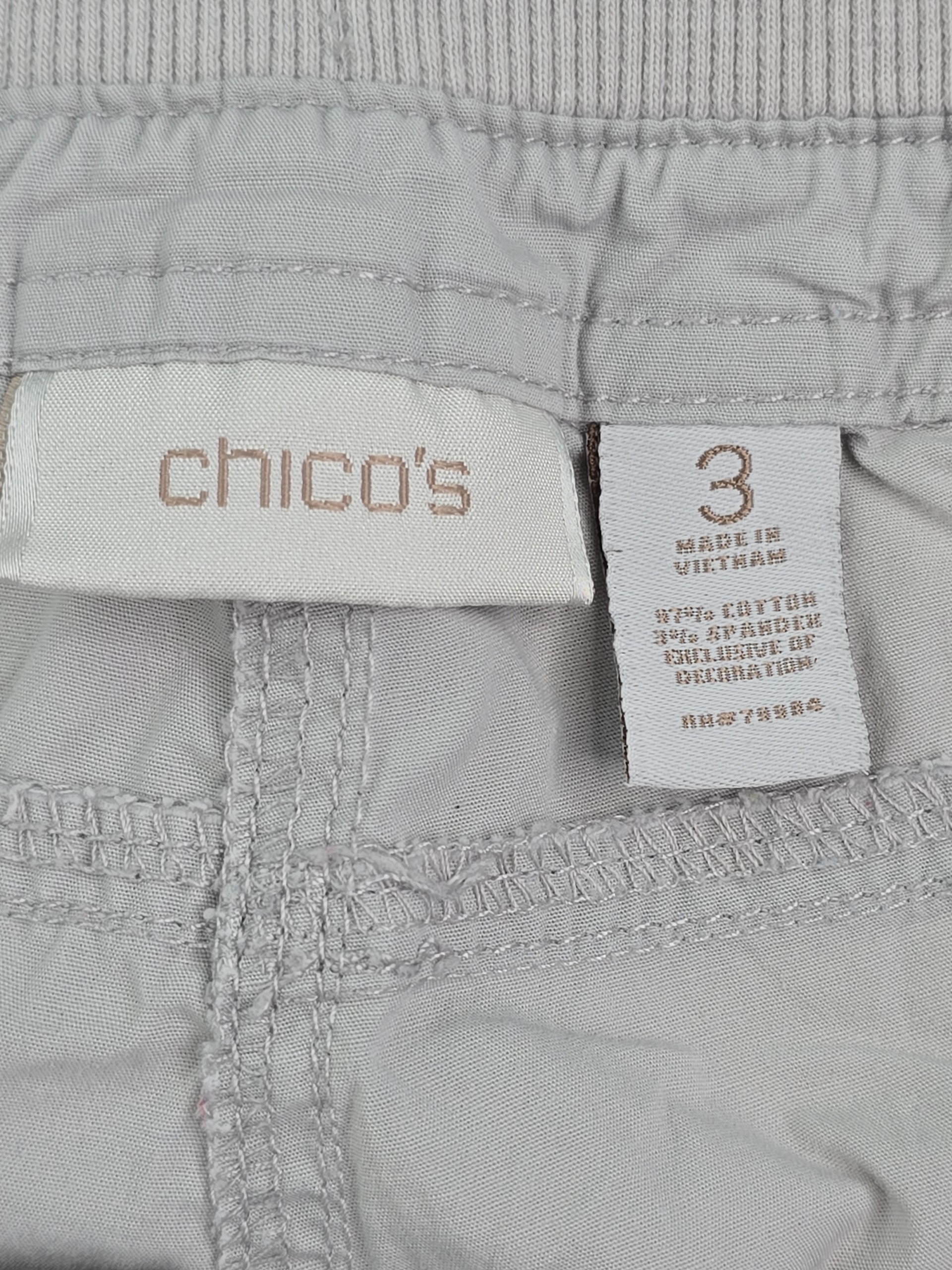 Chico's size 3 cargo capri pants brand size and material tag