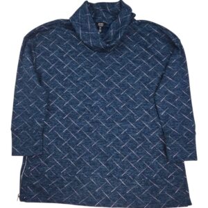Jones New York cowl neck sweater XL heathered blue metallic stud accents front view