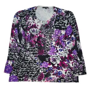 Pierri New York scoop neck sweater plus size 2X purple floral print front view