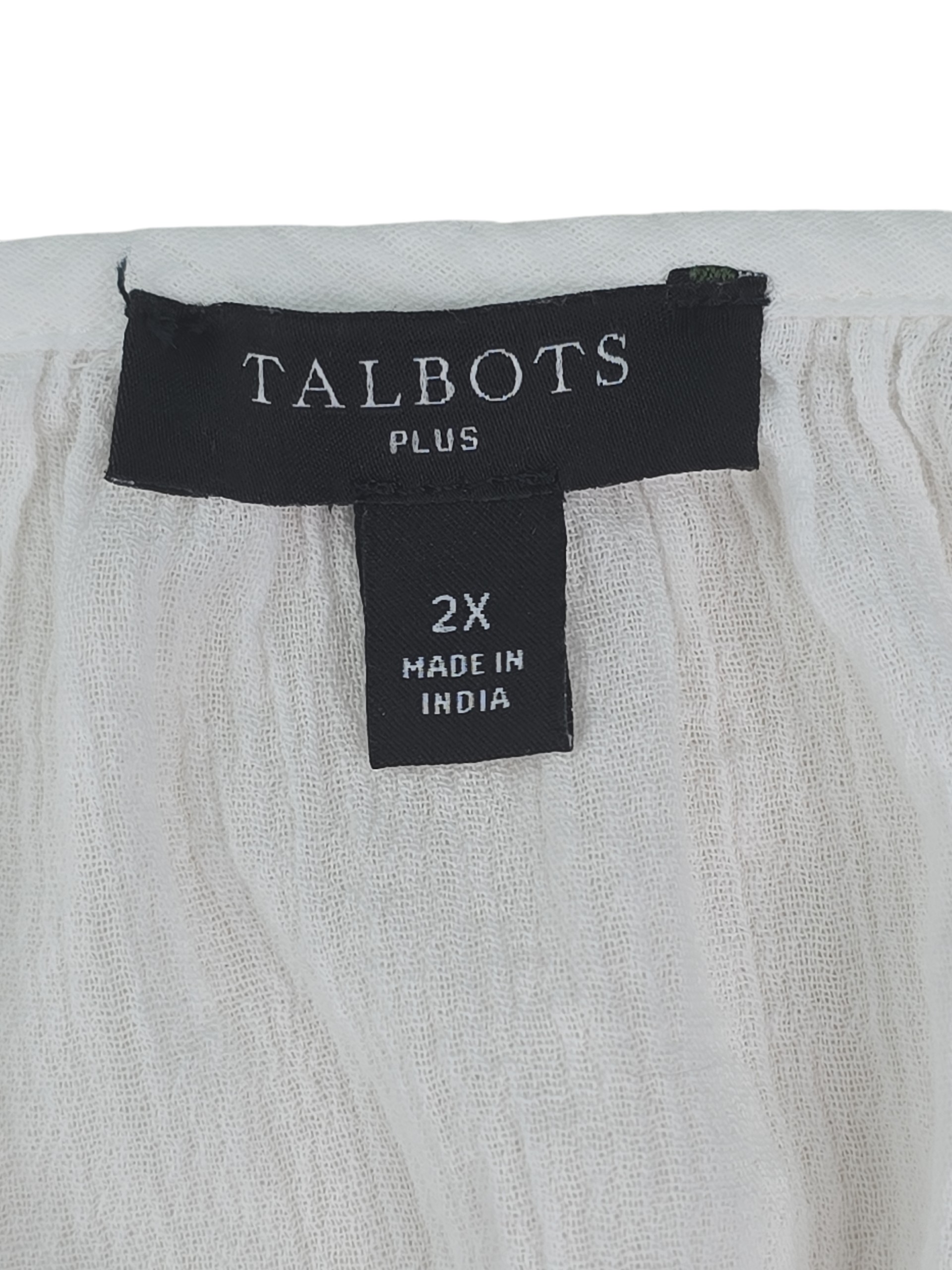 Talbots Plus size 2X white embroidered peasant blouse brand and size tag