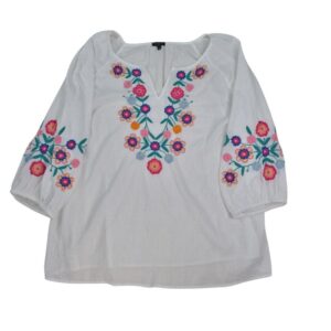 Talbots white embroidered peasant blouse plus size 2X front view