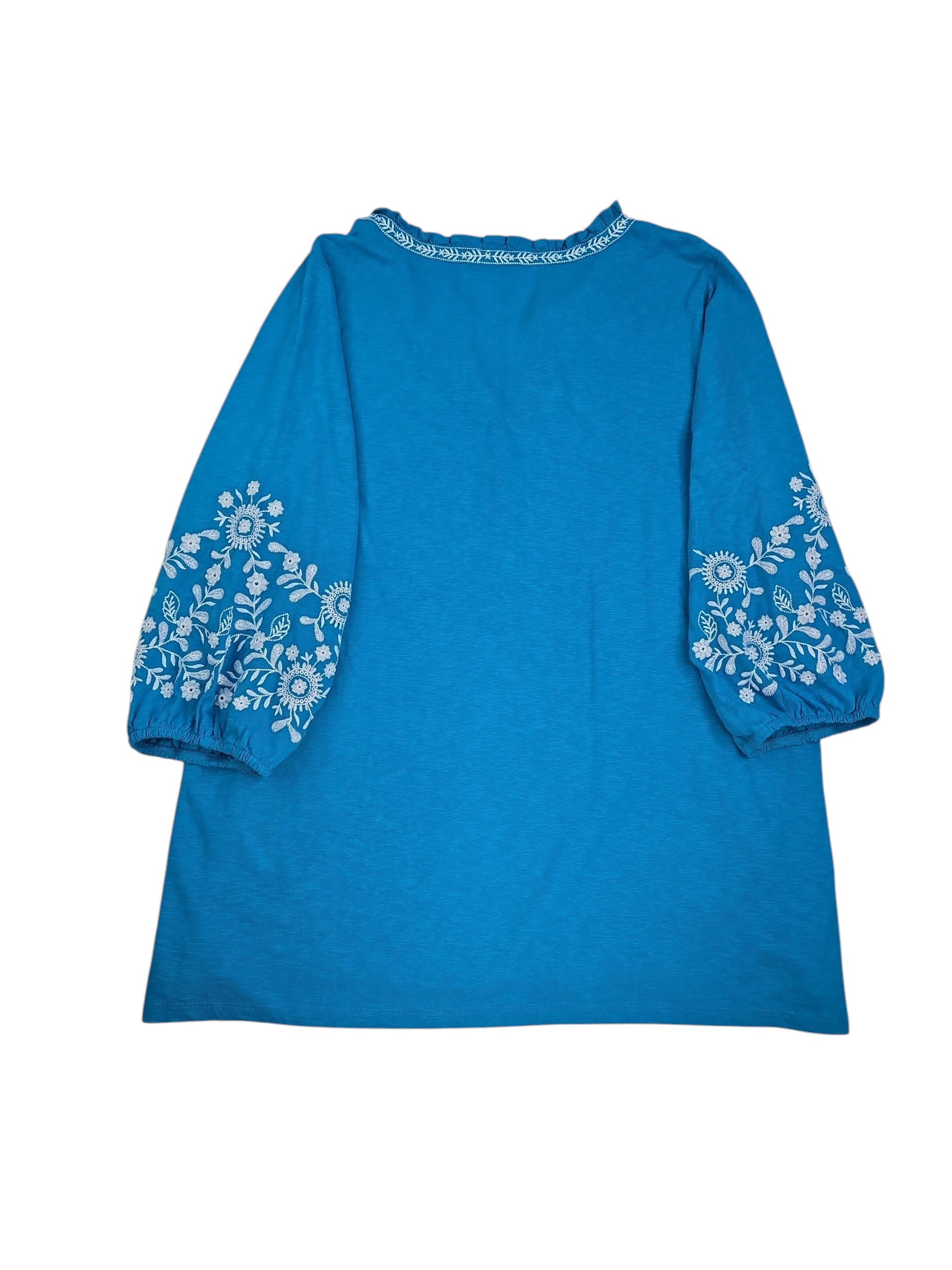 Talbots Plus Embroidered Top turquoise blue cotton blouse Plus Size 2X back view