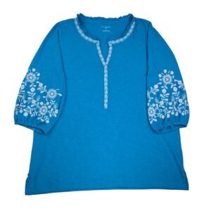 Talbots Plus Embroidered Top turquoise blue cotton blouse Plus Size 2X front view