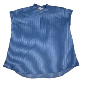 Weekend Suzanne Betro sleeveless blouse blue striped plus size 4X front view