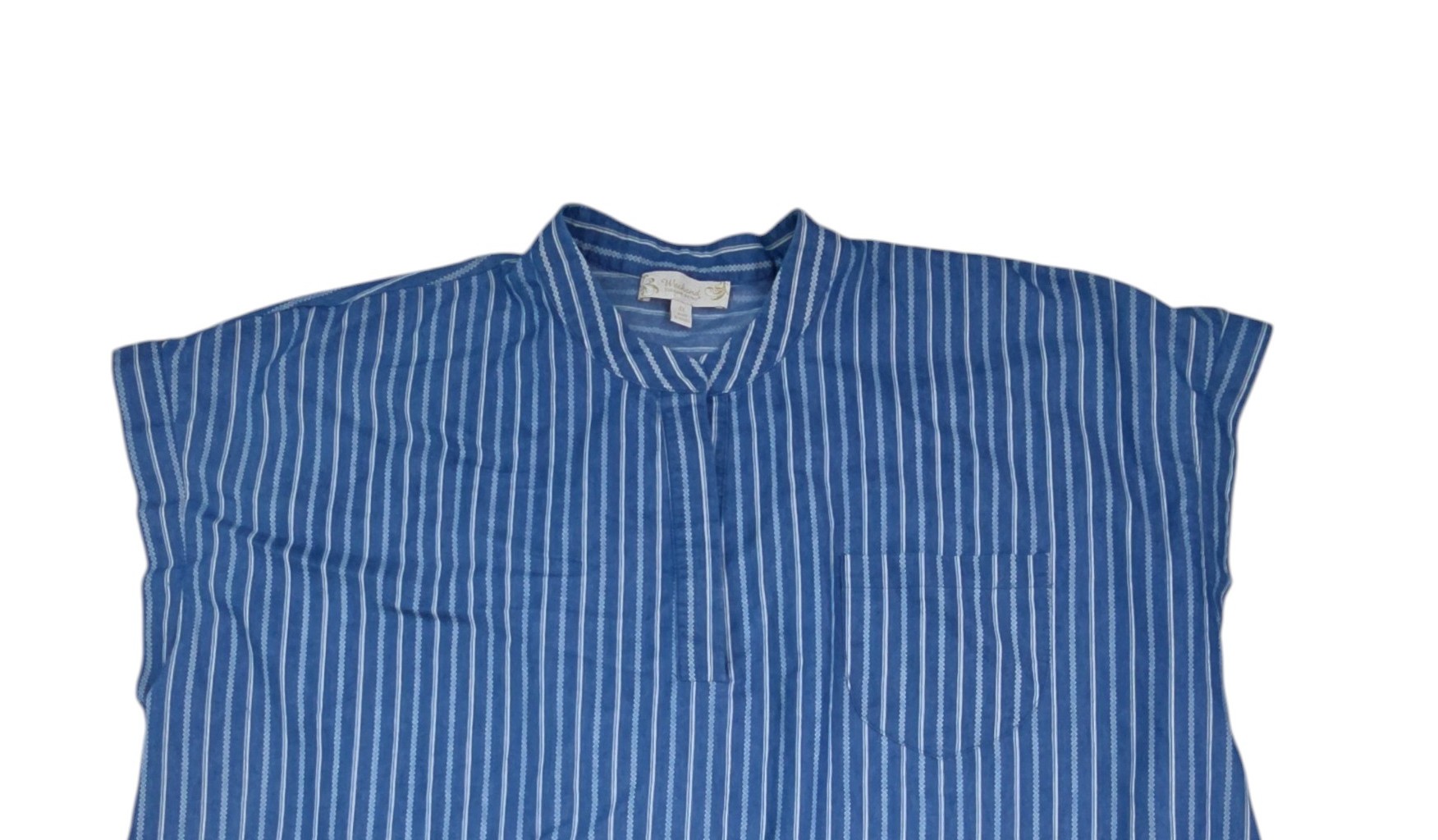 Weekend Suzanne Betro sleeveless blouse blue striped plus size 4X front view